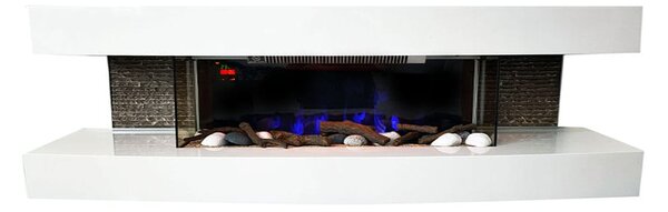 Elektrický nástěnný krb ElectricSun Paula Bílý, velká, se zvukem, 10 barev plamene, s aplikací, Š150xV46xH31cm