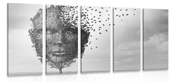 5-dílný obraz abstraktní tvář v podobě stromu