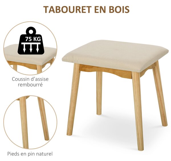HOMCOM Severský design toaletní stolek s zrcadlem, 2 šuplíky a stoličkou, Bílá borovice | Aosom