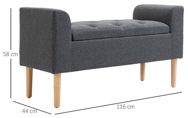 HOMCOM Vycpaný úložný otoman s opěrkami, úložná lavička do ložnice, předsíně nebo obýváku, nosnost 130 kg, rozměry 116 x 44 x 58 cm (Tmavě šedá) | Aos