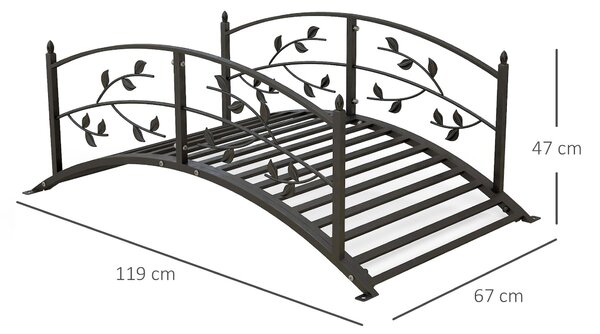 Zahradní most Outsunny - Most přes rybník - Zahradní dekorace rozměry 119D x 67Š x 47V cm s motivem vinné révy, ocelový černý zábradlí | Aosom