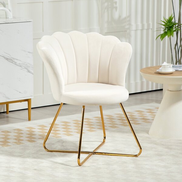 HOMCOM Křeslo Shell – Toaletní Křeslo, Sametové Křeslo s Ocelovými Nohy pro Obývací Pokoj a Ložnici 69 x 64 x 80 cm Krémové | Aosom
