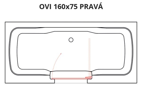 Vana s dvířky Polimat OVI 160x75 PRAVÁ bez čelního krycího panelu + vanový sifon automat s přepadem VABPS-ZU 70