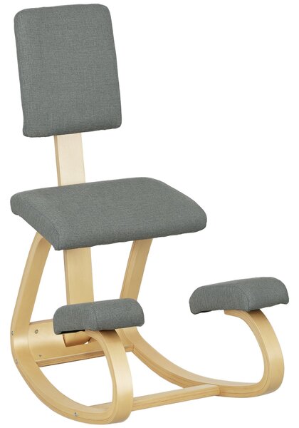HOMCOM Ergonomická Kolenní Židle s Opěrkou, Houpací Kolenní Sedák, Ergonomická Dřevěná Židle, Ortopedická Kancelářská Židle, Korektor Držení Těla, Úle