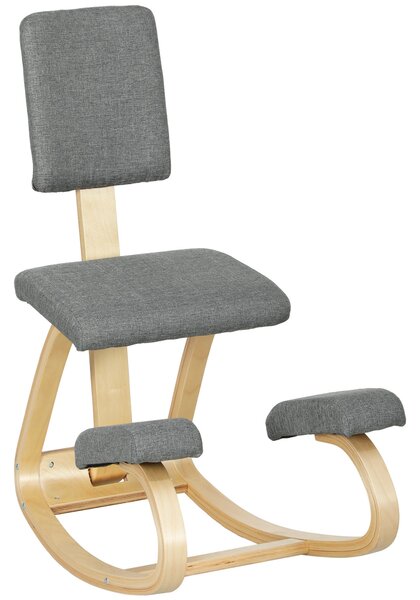 HOMCOM Ergonomická Kolenní Židle s Opěrkou, Houpací Kolenní Sedák, Ergonomická Dřevěná Židle, Ortopedická Kancelářská Židle, Korektor Držení Těla, Úle