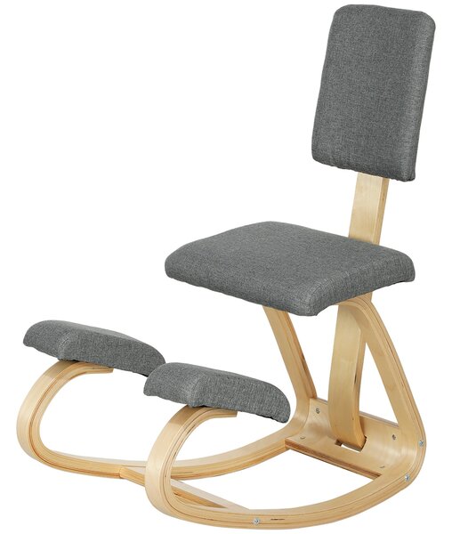 HOMCOM Ergonomická Kolenní Židle s Opěrkou, Houpací Kolenní Sedák, Ergonomická Dřevěná Židle, Ortopedická Kancelářská Židle, Korektor Držení Těla, Úle