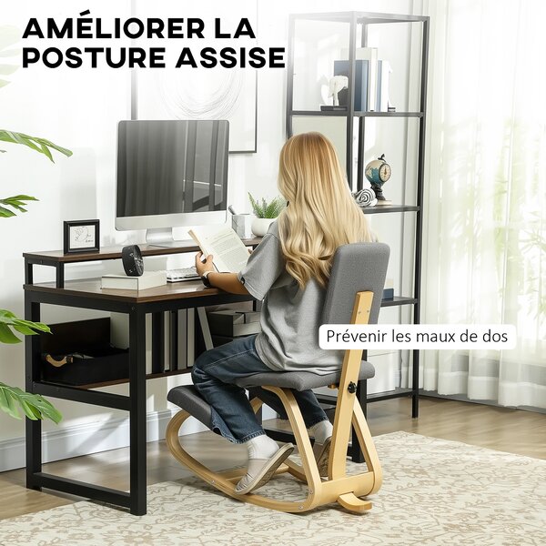 HOMCOM Ergonomická Kolenní Židle s Opěrkou, Houpací Kolenní Sedák, Ergonomická Dřevěná Židle, Ortopedická Kancelářská Židle, Korektor Držení Těla, Úle