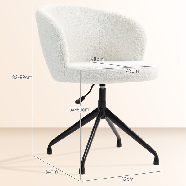 HOMCOM Ergonomická kancelářská židle, pracovní židle, otočná židle, výškově nastavitelná, nosnost 120 kg, čalounění z tkaniny Bouclé pro obývací pokoj
