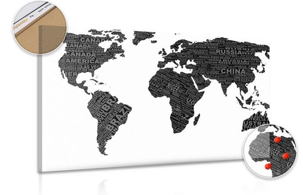Obraz na korku černobílá mapa světa