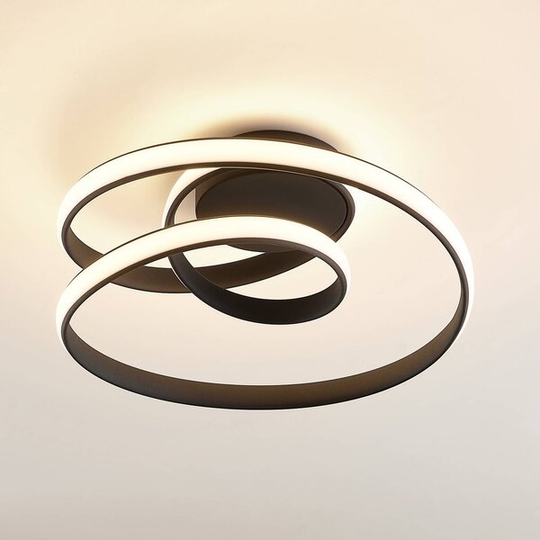 Lucande Stropní svítidlo LED Sakina, černá barva, kov, Ø 48 cm, stmívatelný, Černá, Obývací pokoj / jídelna, kov, Design