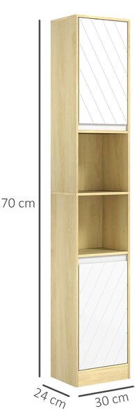 HOMCOM Koupelnová Skříňka z Dřeva s 2 Skříňkami a Nastavitelnými Policemi, Sloupový Design, 30x24x170 cm, Dub a Bílá | Aosom