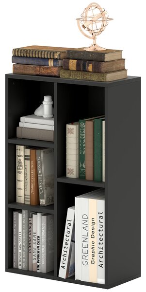 HOMCOM Knihařka, 2-patrová úložná police se 5 oddíly, do obývacího pokoje, ložnice, kanceláře, 50 x 24 x 80 cm, černá | Aosom