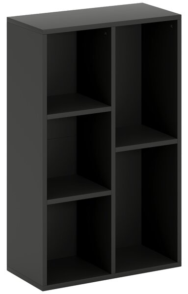 HOMCOM Knihařka, 2-patrová úložná police se 5 oddíly, do obývacího pokoje, ložnice, kanceláře, 50 x 24 x 80 cm, černá | Aosom