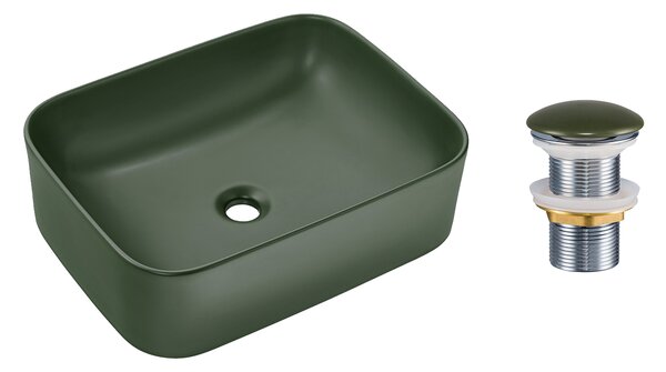 Comad Keramické umyvadlo na desku Kama 50x38,5 zelená + výpusť Click-Clack zelená