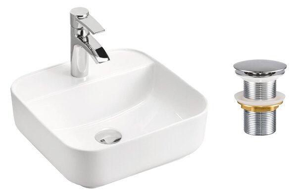 Comad Keramické umyvadlo na desku Magic 40x40 bílé + výpusť Click-Clack, chrom