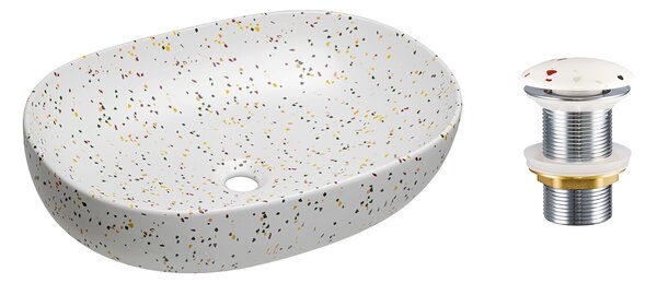 Comad Keramické umyvadlo na desku Lili 60x41,5 terazzo + výpusť Click-Clack terazzo