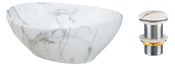 Comad Keramické umyvadlo na desku Pati 40x33 bílý mramor + výpusť Click-Clack bílý mramor