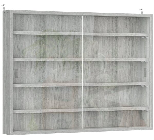 HOMCOM Vitrína na zeď 80 x 9,5 x 60 cm se 4 nastavitelnými policemi a 2 posuvnými skleněnými dveřmi, pro sbírku miniatur a aut, šedá | Aosom