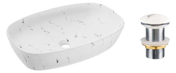 Comad Keramické umyvadlo na desku Megi 60x38 bílý mramor + výpusť Click-Clack bílý mramor