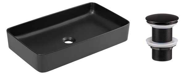 Comad Keramické umyvadlo na desku UM-SLIM 60 černé 61x34 + výpusť Click-Clack, černá