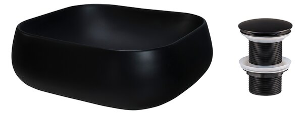 Comad Keramické umyvadlo na desku UN-NIKA-MB 45x40 + výpusť Click-Clack, černá mat