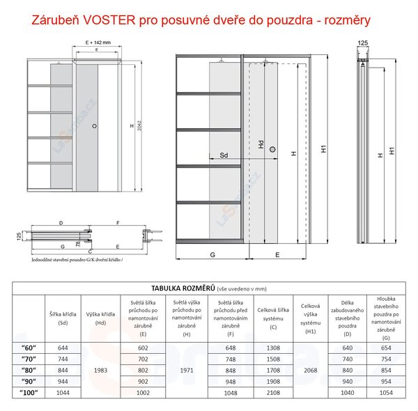 Zárubeň VOSTER pro posuvné dveře do pouzdra