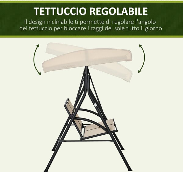 Zahradní houpačka pro 2 osoby s nastavitelnou markýzou a textilním sedákem, 140x118x162cm Béžová | Aosom