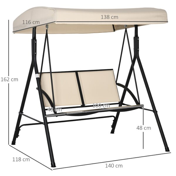 Zahradní houpačka pro 2 osoby s nastavitelnou markýzou a textilním sedákem, 140x118x162cm Béžová | Aosom