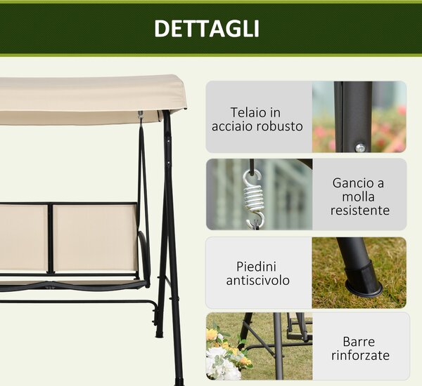 Zahradní houpačka pro 2 osoby s nastavitelnou markýzou a textilním sedákem, 140x118x162cm Béžová | Aosom