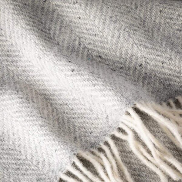 Deka XXL Merino vlna / kašmír Pale Grey & Cream Herringbone 220 x 136 cm John Hanly