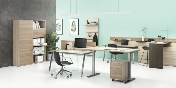 Pojízdná skříňka na kolečkách s dveřmi LAYERS, dlouhá, 1200 x 400 x 575 mm, dub přírodní / dub mořený
