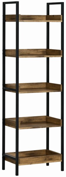 HOMCOM Knihovna v industriálním stylu s 5 policemi, Dřevěná a kovová knihovna pro domov a kancelář, 48x30x155cm, Rustikální hnědá | Aosom