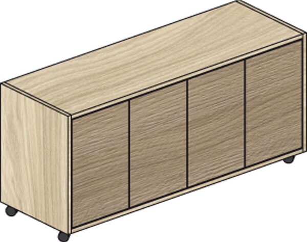 Pojízdná skříňka na kolečkách s dveřmi LAYERS, dlouhá, 1200 x 400 x 575 mm, dub přírodní / dub mořený