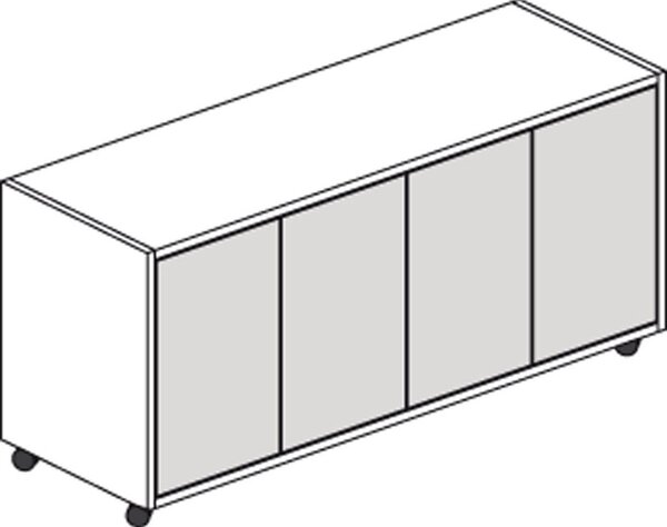 Pojízdná skříňka na kolečkách s dveřmi LAYERS, dlouhá, 1200 x 400 x 575 mm, bílá / šedá