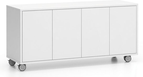 Pojízdná skříňka na kolečkách s dveřmi LAYERS, dlouhá, 1200 x 400 x 575 mm, bílá