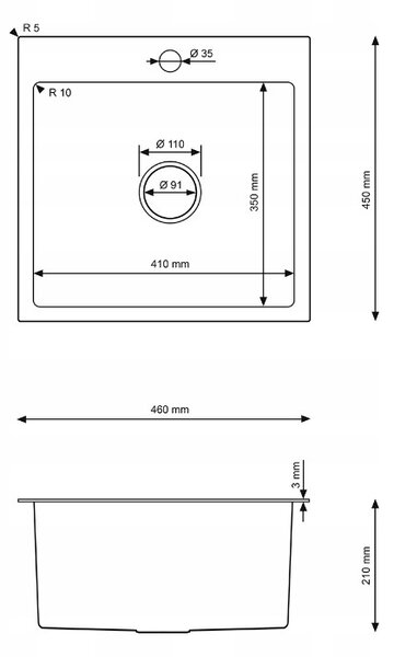 Erga HD, 1-komorový ocelový dřez 460x450x210 mm, zlatá, ERG-MLS-HD4645G