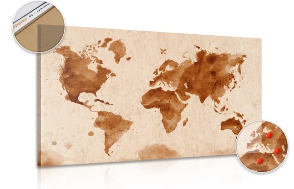 Obraz na korku mapa světa v retro provedení