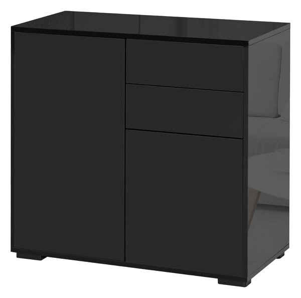 HOMCOM Skříňka se 2 šuplíky a 2 dvířky, Design s Otvorením Pushem, Skříňka se 2 Šuplíky a 2 Dvířky pro Domov a Kancelář, 79x36x74cm, Matná Černá | Aos