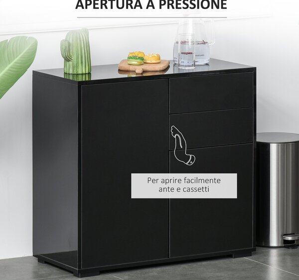 HOMCOM Skříňka se 2 šuplíky a 2 dvířky, Design s Otvorením Pushem, Skříňka se 2 Šuplíky a 2 Dvířky pro Domov a Kancelář, 79x36x74cm, Matná Černá | Aos