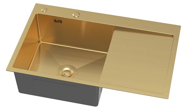 Erga HD, 1-komorový ocelový dřez 780x490x210 mm, pravý, zlatá, ERG-MLS-HD7849RG