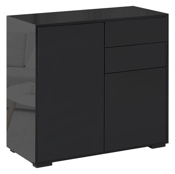 HOMCOM Skříňka se 2 šuplíky a 2 dvířky, Design s Otvorením Pushem, Skříňka se 2 Šuplíky a 2 Dvířky pro Domov a Kancelář, 79x36x74cm, Matná Černá | Aos