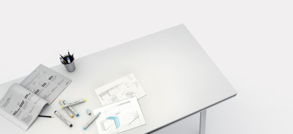 Kancelářský psací stůl LAYERS, výsuvná prostřední deska, 170 cm, bílá / šedá