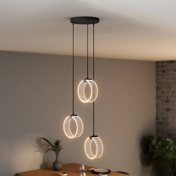 OSRAM LED závěsné světlo Decor Circle, 3-ramenné, kulaté, černá, Černá, Obývací pokoj / jídelna, Plast, Moderní