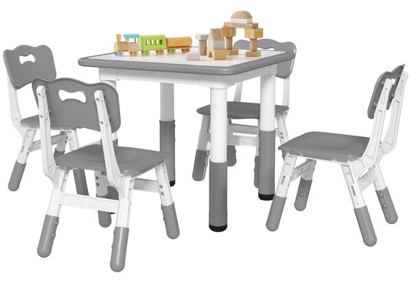 Sada stolu a židlí AIYAPLAY pro děti 18-60 měsíců, design šetřící místo, výškově nastavitelná, dětský stůl s tabulí na kreslení do herny, dřevo a PP