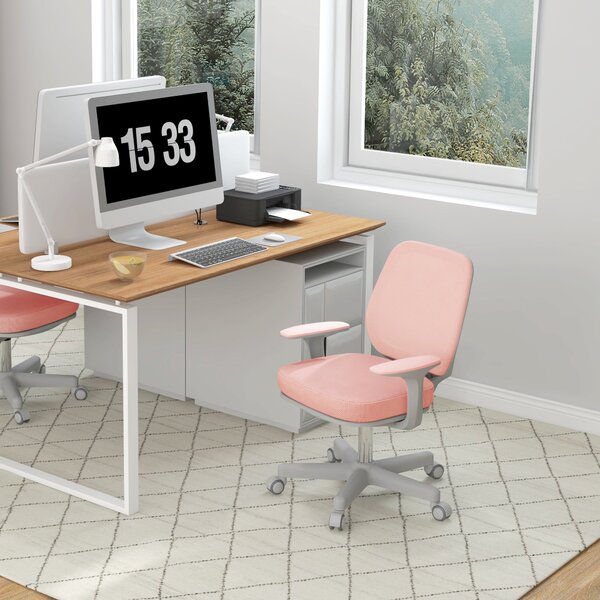 Ergonomická kancelářská židle Vinsetto z prodyšné tkaniny s 5 kolečky, nastavitelná výška, 55x48x82,5-94,5 cm, Růžová | Aosom