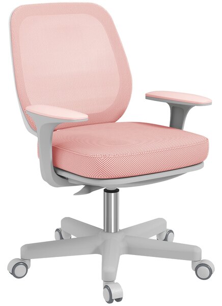 Ergonomická kancelářská židle Vinsetto z prodyšné tkaniny s 5 kolečky, nastavitelná výška, 55x48x82,5-94,5 cm, Růžová | Aosom