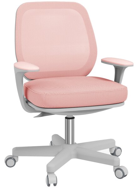 Ergonomická kancelářská židle Vinsetto z prodyšné tkaniny s 5 kolečky, nastavitelná výška, 55x48x82,5-94,5 cm, Růžová | Aosom