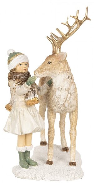 Vánoční dekorace jelen s dívkou - 17*12*22 cm - Clayre & Eef