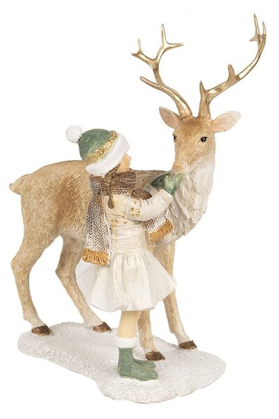 Vánoční dekorace jelen s dívkou - 17*12*22 cm - Clayre & Eef