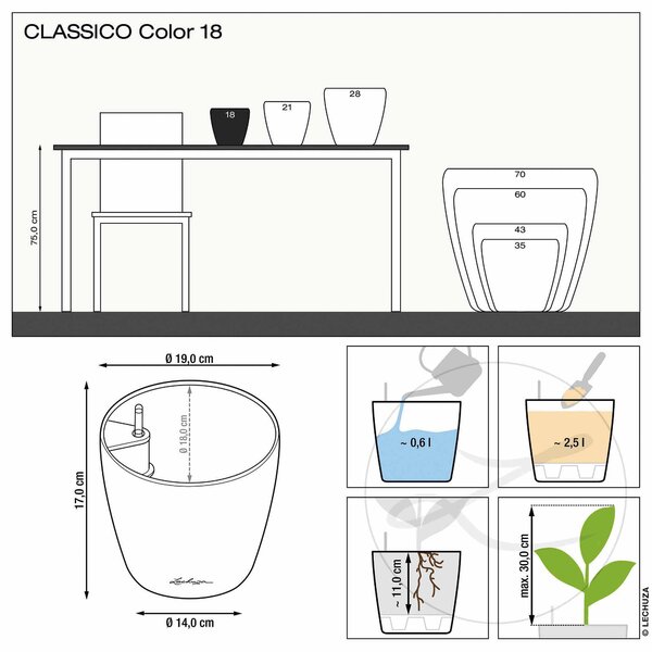 Samozavlažovací květináč Classico Color, průměr 18 cm, bílá